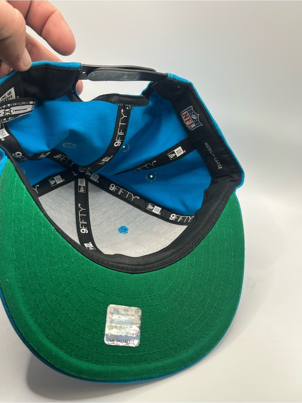 New Era 9Fifty  Carolina Panthers Teal Snapback Hat with Black & White Logo - Picture 4 of 6